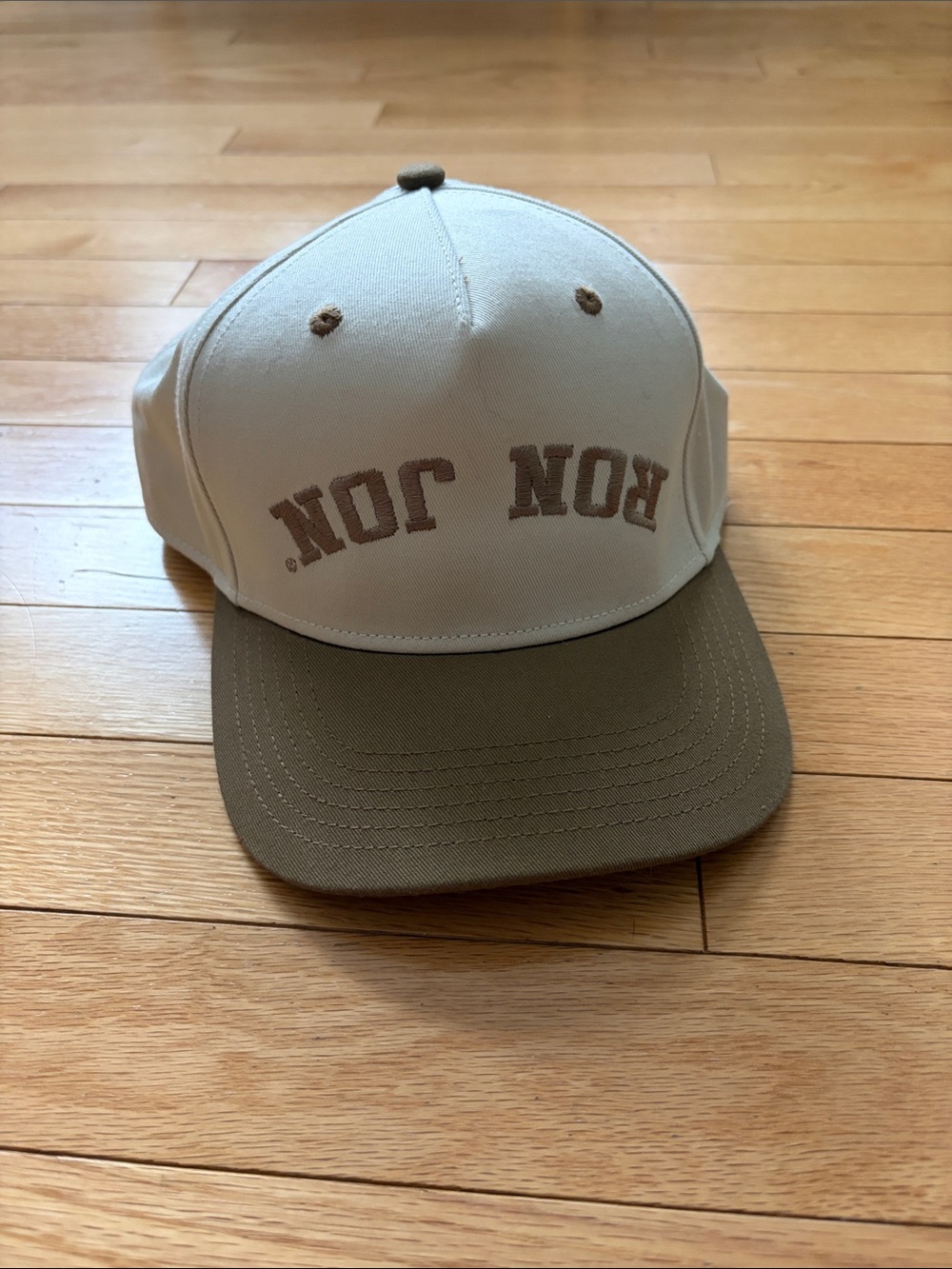 Cream and Brown Two-Tone Baseball Cap with Embroidered Text